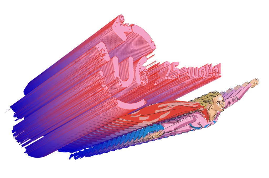 Uusix logo ja lentävä hahmo
